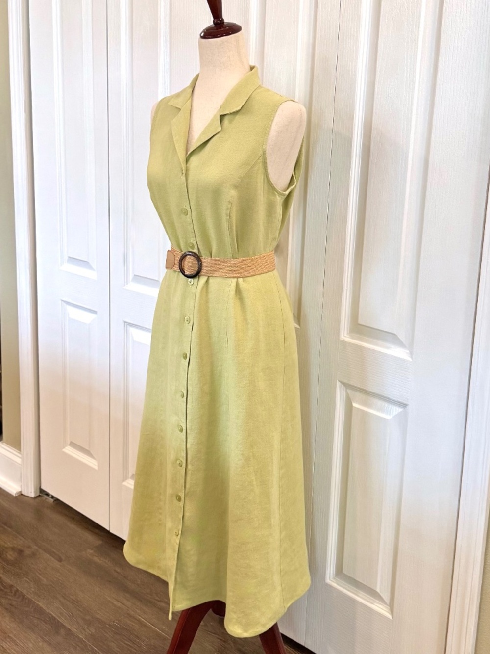 Style & Co. Vintage 100% Linen Sleeveless Button-Down Midi Dress Size 12-14